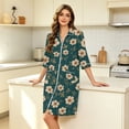 thumbnail image 4 of Women's Robes Zipper Lightweight Loose Fit Womens Bathrobe Zip Up Front 3/4 Sleeve Knee Length Vintage Floral Print Plus Size Pajama Sleepwear with Pockets Dark Green XXL, 4 of 7
