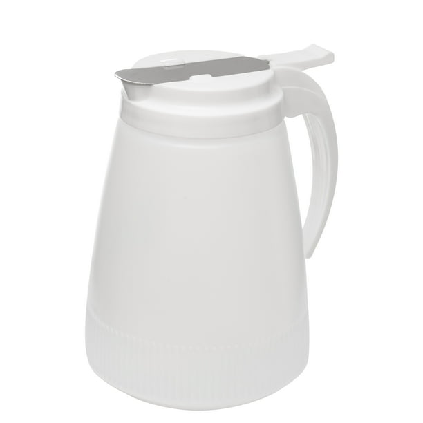 EcoQuality 32oz Plastic Syrup Dispenser with Plastic Lid and Stainless
