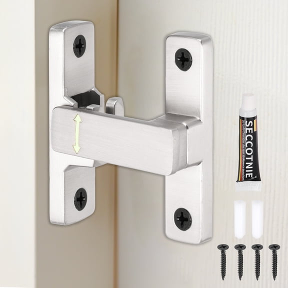Uxcell Barn Door Lock, 90/180 Degree Flip Barn Door Lock Aluminum Alloy Sliding Security Latch with Screws and Glue for Garden Cabinets Bathroom, Brushed Silver