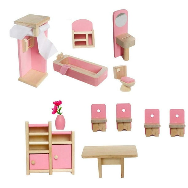 Juego de muebles para casa de muñecas a escala 1:12, juego de simulación, muebles de baño en miniatura Baño Comedor