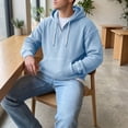 thumbnail image 5 of Homeyce Men's Quarter Zip Hoodie Waffle Knit Pullover Long Sleeve Casual Loose Fit Sweatshirt Hooded Tops with Pockets,Blue 3XL, 5 of 5