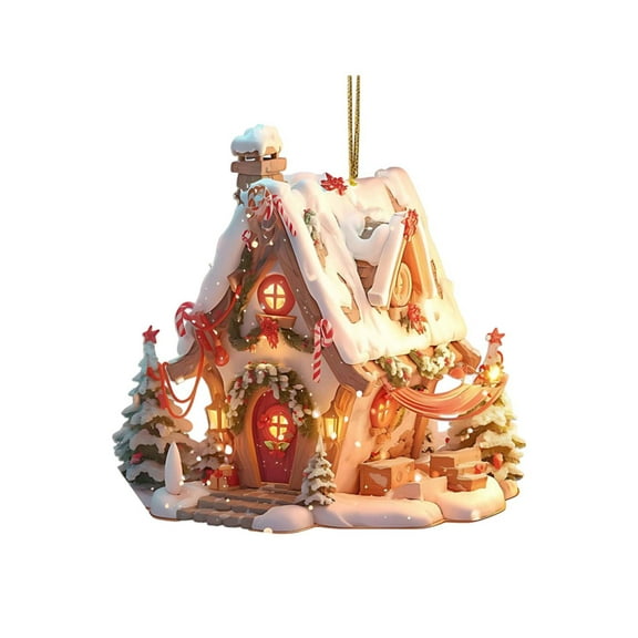 Zmeidao Christmas Hanging Village Houses Ornaments, Acrylic Christmas Tree Hanging Pendant Car Farmhouse Home Party Decor