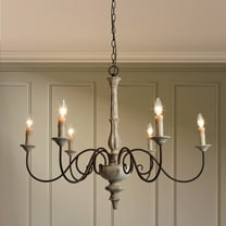 LNC 6-Light Bronze French Country Wood Chandelier Lighting Fixtures for Dining Room, Off-White