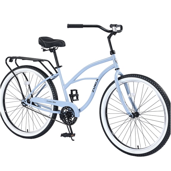 JERFIT 26" Women's Beach Cruiser Bike, Single Speed, Steel Frame, Coaster Brake, Comfort Saddle & Wide Tires, Blue