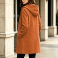 thumbnail image 3 of Jovrlynd Womens Trench Coat Long Sleeve Button Suede Winter Hooded Overcoats Trendy Long Jacket with Pockets, S-2XL, 3 of 7
