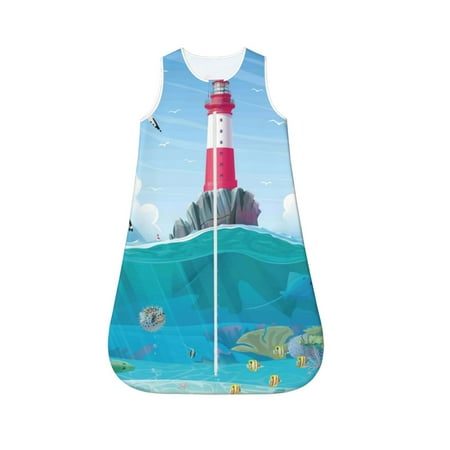 

Fotbe Lighthouse Sea Port Pattern Sleep Sack - Baby Wearable Blanket with Zipper Extra Soft Cotton Sleeveless Sleeping Bag for Infants-Medium