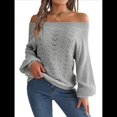 thumbnail image 1 of Tops de Crochet para Mujer, Suéteres con Hombros Descubiertos, Ropa de Playa de Punto Calado de Larga de Verano Gris M, 1 of 10