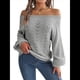thumbnail image 1 of Tops de Crochet para Mujer, Suéteres con Hombros Descubiertos, Ropa de Playa de Punto Calado de Larga de Verano Gris S, 1 of 10