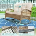 thumbnail image 7 of MEETWARM Wicker Patio Rocking Loveseat, Oversized Outdoor Double Rocking Chair with Cushions and High Back，All-Weather 2 Seat Sofa Bench Rocking Wicker Furniture for Garden Balcony Porch, Brown/Beige, 7 of 7