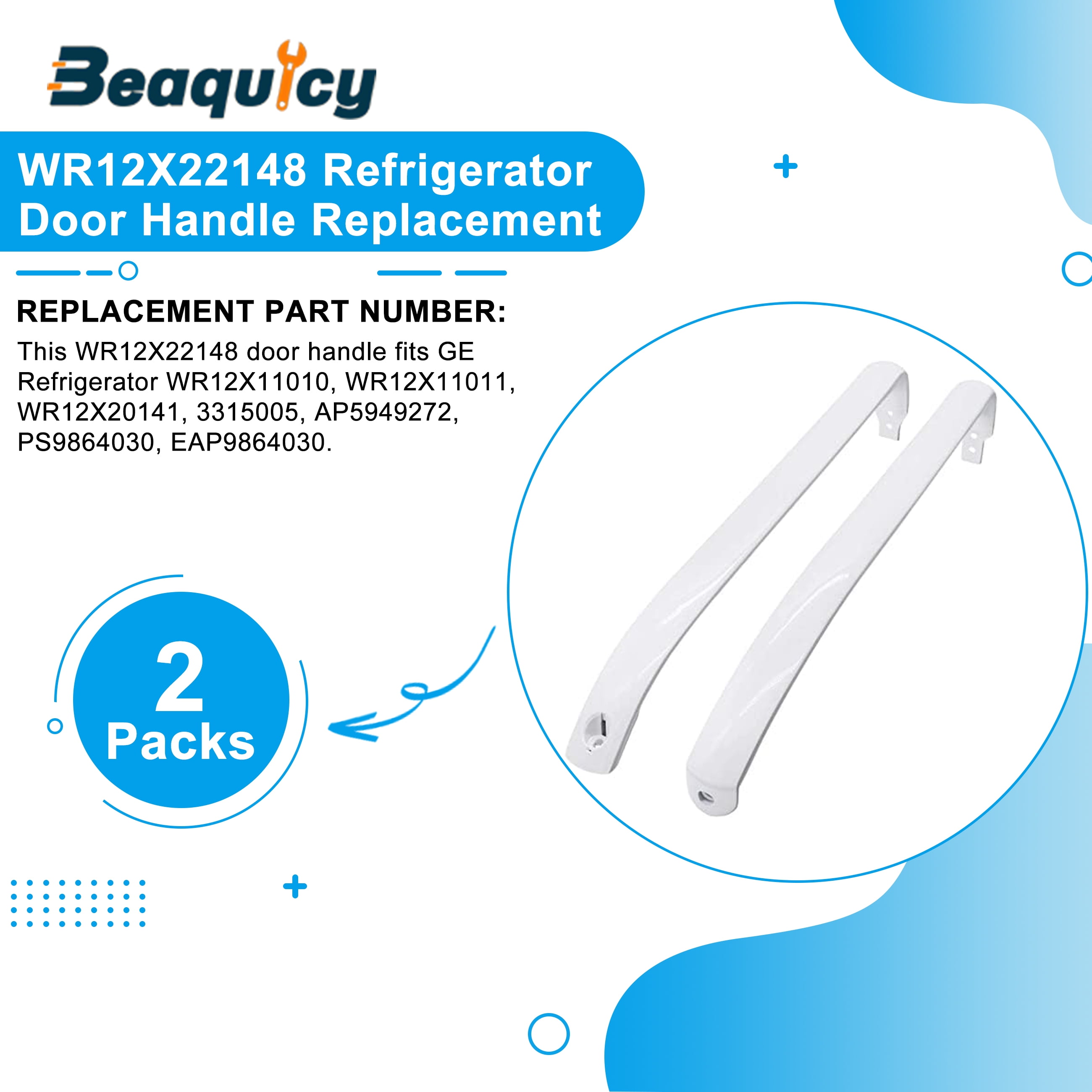 Beaquicy Refrigerator Door Handle Set for GE Freezer WR12X22148 White