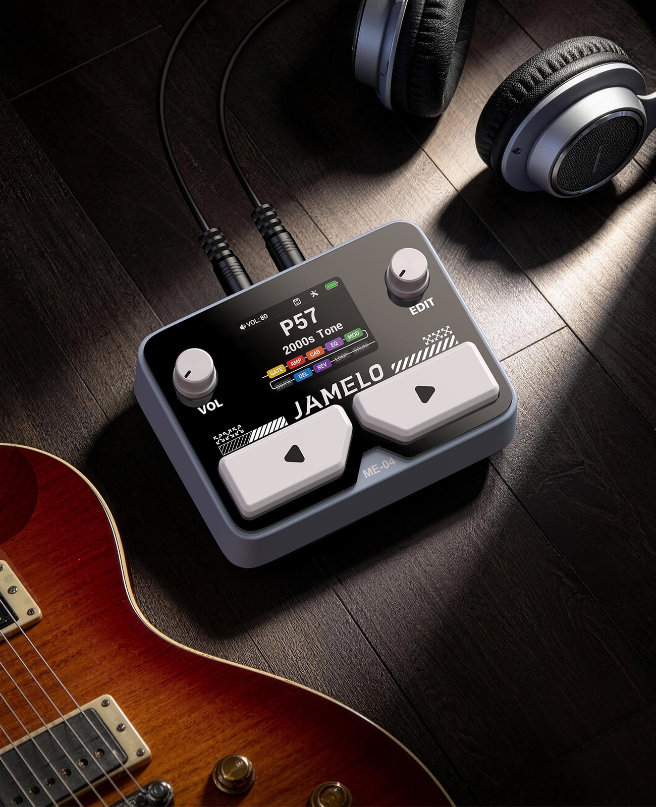 JAMELO Gray ME-04 MINI Pocket Multi-Effects Guitar Pedal with 10 Effects Modules 100 Drum Rhythms and 40-second Stereo Looper 99 Presets 40 Amp/Cab Processor OTG USB Audio Interfac