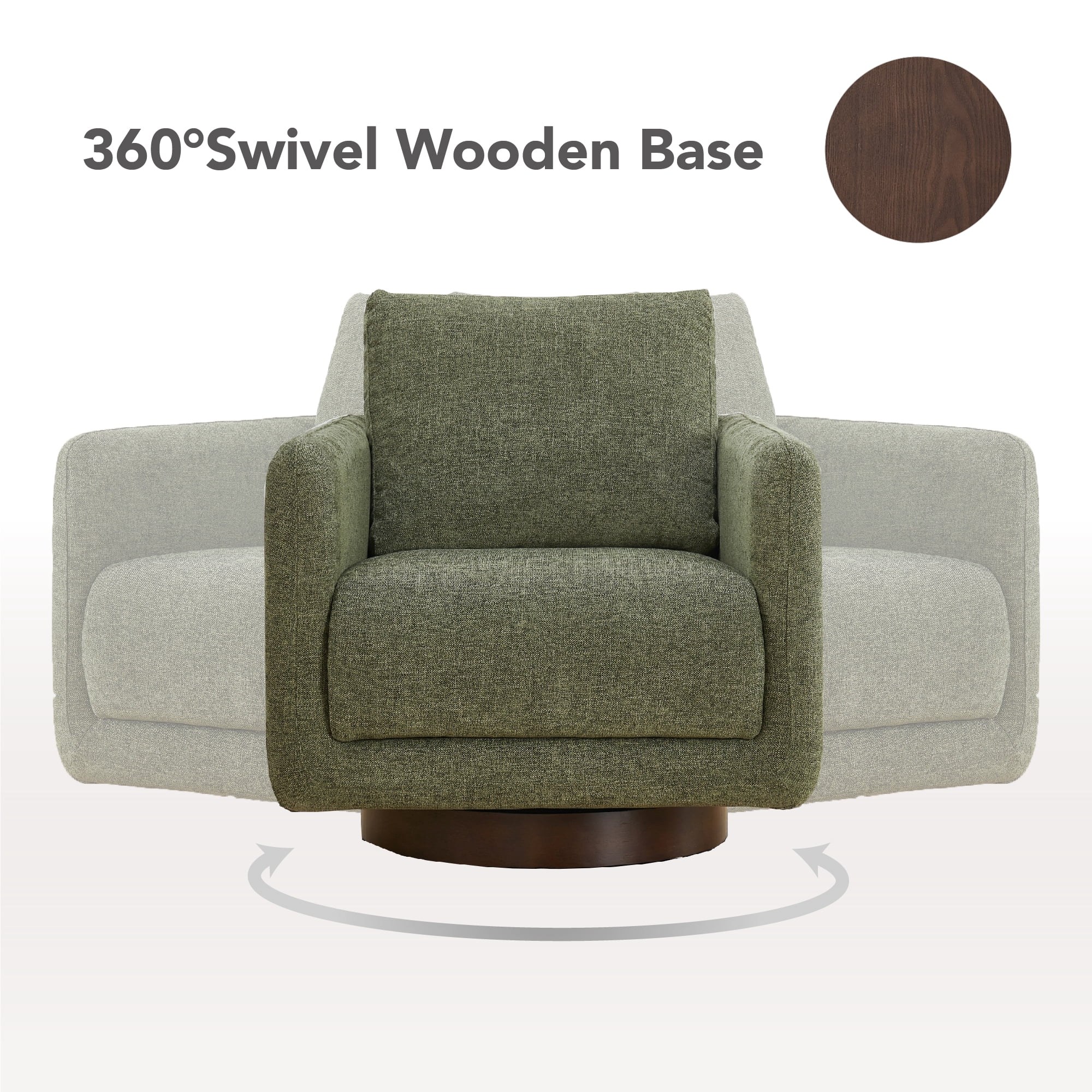 Spruce & Spring Upholstered Swivel Accent Chair with Back Cushion Single, Moss Green