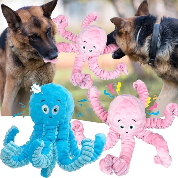 Xekoro 2pcs Squeaky Dog Toys for Aggressive Chewers, Octopus-Tug of War Dog Toys for Large Breed Tough Interactive Stuffed Dog Chew Toys for Puppies Small & Large Dogs,Blue&Pink