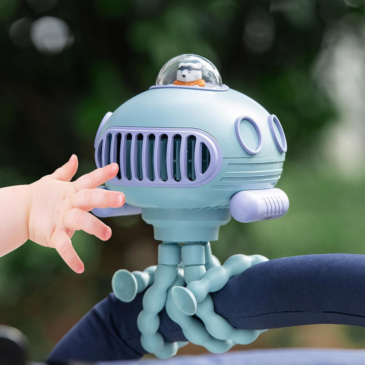 Portable Stroller Fan, Stroller Fan USB Rechargeable Bladeless 3 Speeds Quiet 90° Auto Oscillating Stroller Cooling Fan with Music Night Light for Outdoor Car Seat Travel Tent (Green)