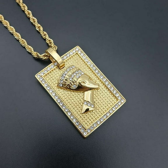 Egyptian Queen Nefertiti Pendant Necklaces for Women Men Jewelry 14K Yellow Gold Jewellery African Gift