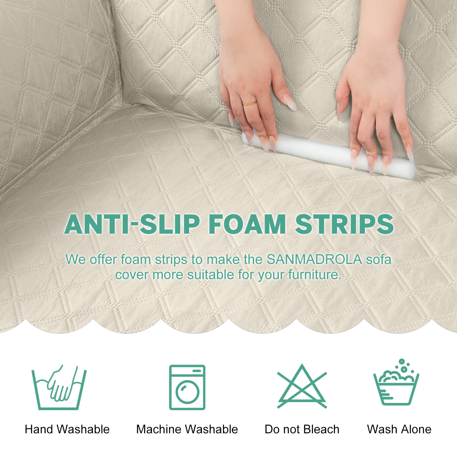 Sanmadrola Sectional Couch Covers Waterproof L Shape Sofa Cover Reversible Slipcover Chaise Lounge Cover Furniture Protector Cover for Pets Dog Cat Kids, Ivory, Small