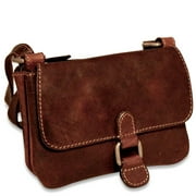 Jack Georges Voyager Hand-Stained Buffalo Leather Mini Crossbody Bag #7610 (Brown)