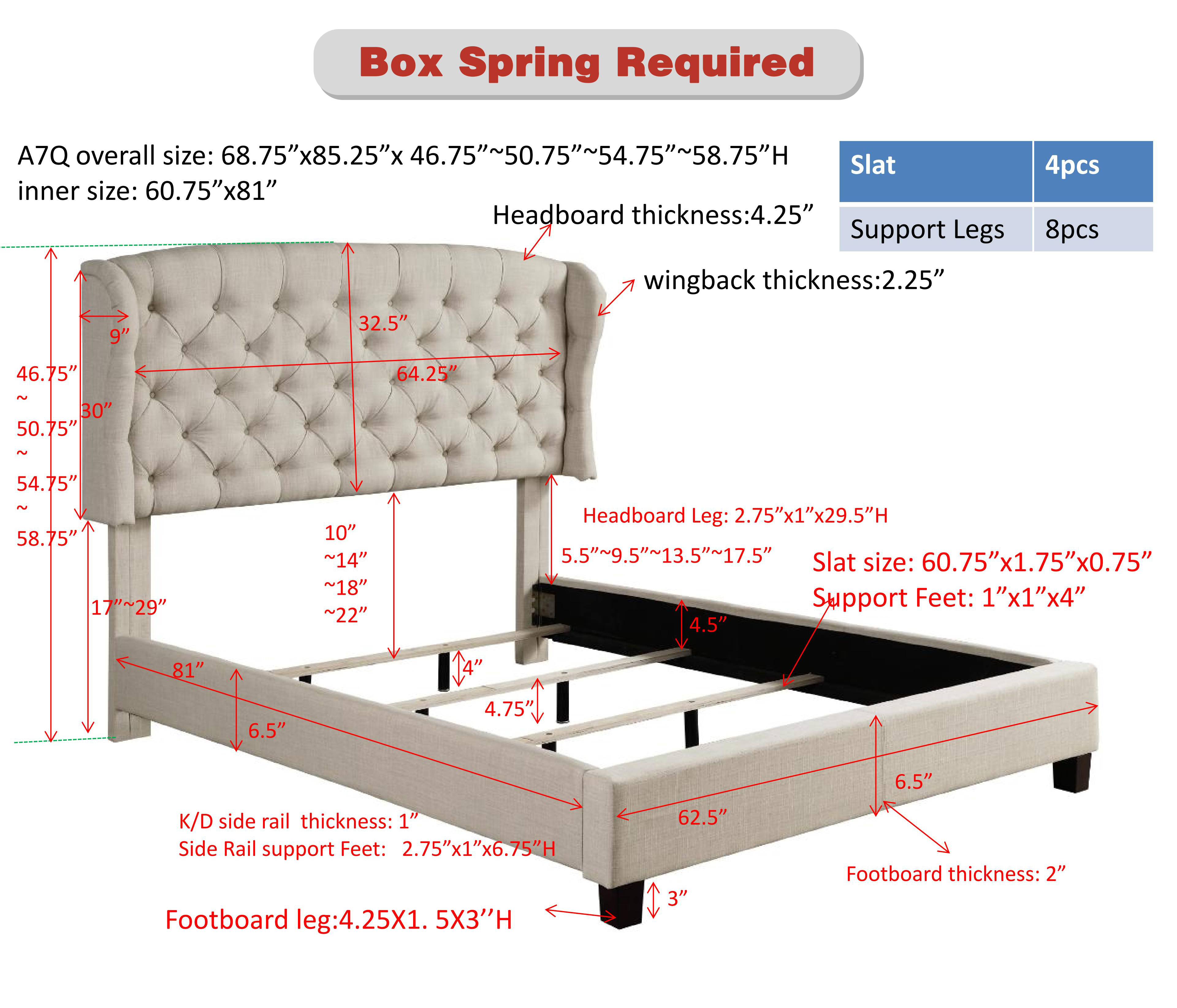 BSHTI Modern Queen Size Platform Bed Frame with Upholstered Headboard and wood slats support for Livingroom
