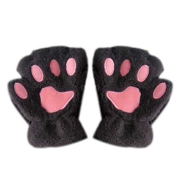 Sonducket Gato felpa garra guante novedad Halloween toalla medio cubierto mujeres mitones guantes sin dedos guantes y mitones café oscuro Sonducket PS13236-02
