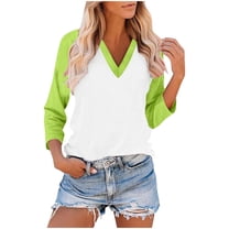 Hvyesh Women's V Neck 3/4 Sleeve Shirts Raglan Color Block Tunic Tees Baseball Style Loose Casual Tops