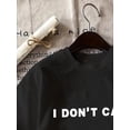 thumbnail image 2 of 100% Cotton Women's T-Shirt - "I DON'T CARE" Letter Print, Short Sleeve, Casual Style, Machine Washable, Black with White Text, Spring Apparel | Casual Style Tee | Cotton, 2 of 6