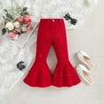 thumbnail image 2 of Gibobby Girl's Flare Pants Kids High Waisted Button Multiple Pockets Yoga Bootcut Pants Full Length Bell Bottoms,Red,4-5 Years, 2 of 8