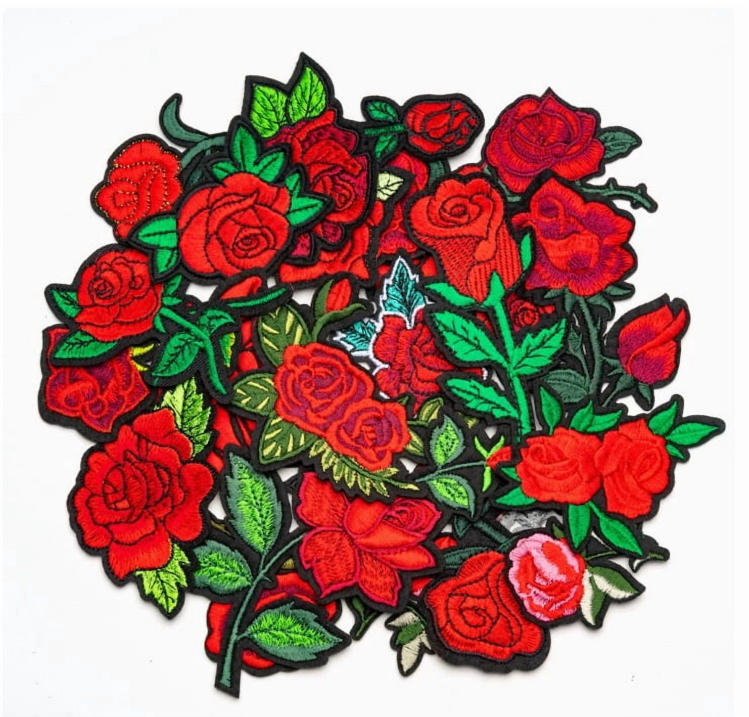 4 packs of embroidered cloth patch repair decorative patch DIY handmade rose flower computer embroidered patch