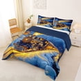 thumbnail image 2 of Castle Fairy Magical Train Full Size Comforter Sets 3 Pieces for Kids, Winter Light Print Bedding Sets for Bedroom, Black Gold,Navy Blue Reversible, 2 of 6
