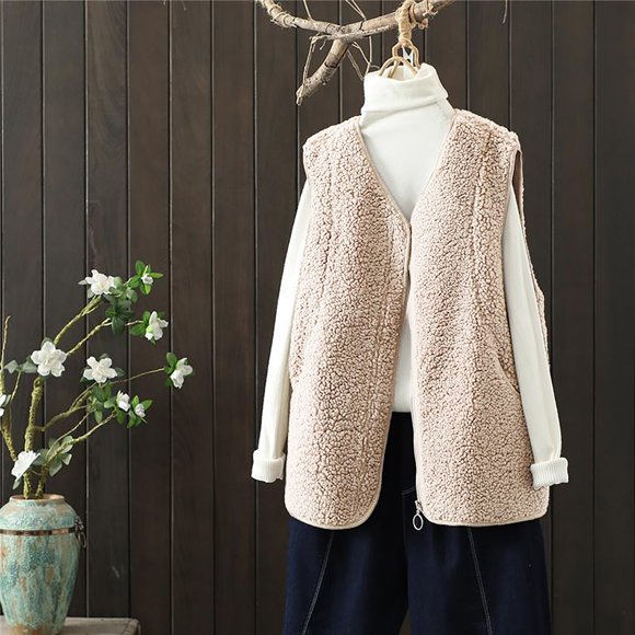 Baberdicy Women's Faux Lamb Fur Vest, 2024 Spring Autumn Korean Style Sleeveless Jacket for Fashion , Faux-Shearling Gilet, Korean-Style Fleece Vest, Fall Fashion Layer White Xl