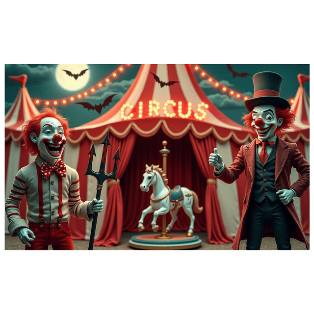 Bannière de Cirque à Thème Coloré Design Clown Éléments Décoratifs Rideaux Rouges Décoration de Fête Carnaval pour Enfants Fête Décoration Intérieure Célébration d'Anniversaire