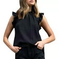 thumbnail image 1 of Top sin mangas con volantes y cuello con diseño de volantes, color puro, ajuste holgado, blusa informal para mujer para viajes diarios y citas, negro S, 1 of 5