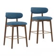 thumbnail image 5 of ClinQ 26 Inch Counter Height Bar Stools Set of 2, Upholstered Fabric Kitchen Island Stools with Rubber Wood Legs, Backrest and Gold Footrest, Blue, 5 of 10