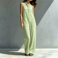 thumbnail image 7 of Ke1Clo Spring Fall Jumpsuits for Women Casual Wide Leg V-Neck Sleeveless Button Front Jumpsuits Full Length Flowy Pocket Lounge Jumpsuit Green S, 7 of 7