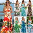 thumbnail image 2 of Owlce Women summer boho floral dress criss cross halter sleepveless pleated maxi long dress backless flowy dress beachwear, 2 of 8