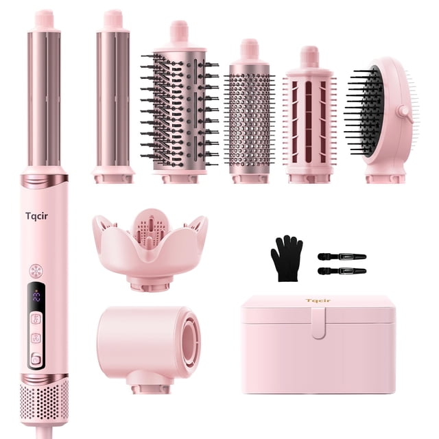 Tqcir Cepillo profesional para secador de pelo y estilizador de aire caliente 8 en 1, potente multiestilizador con rizador automático con estuche de almacenamiento, rizador de secado rápido, alisador,