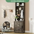 thumbnail image 4 of Farmhouse Hall Tree, 4-in-1 Coat Rack with Shoe Storage Bench, Entryway Coat Rack with 5 Hooks, 2 Cubbies & 1 Barn Door Cabinet for Entryway, 4 of 8