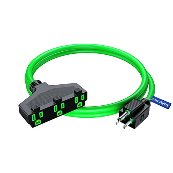 Extension Cord 1 Foot, SJTW Extension Cord with Multiple Outlets, 14 Gauge (Green) ETL Listed