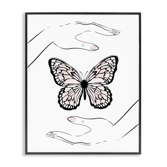 Stupell Industries Contemporary Hands & Pink Butterfly Black Framed Giclee Art, 16 x 20, by Martina Pavlova