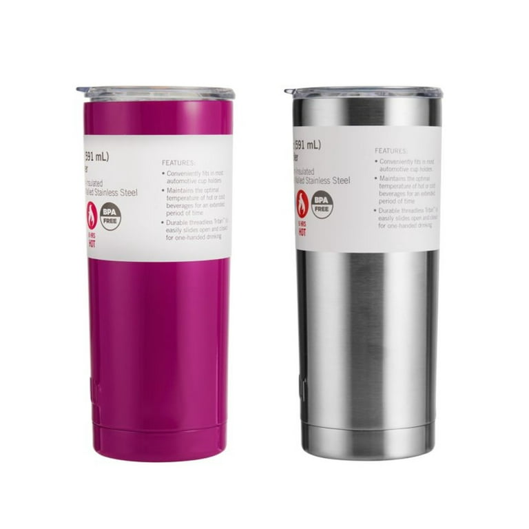 Built (Set of 2) 20-Ounce Double Wall Stainless Steel Tumblers, 20-Ounces, Stainless Steel and Tropical Pink