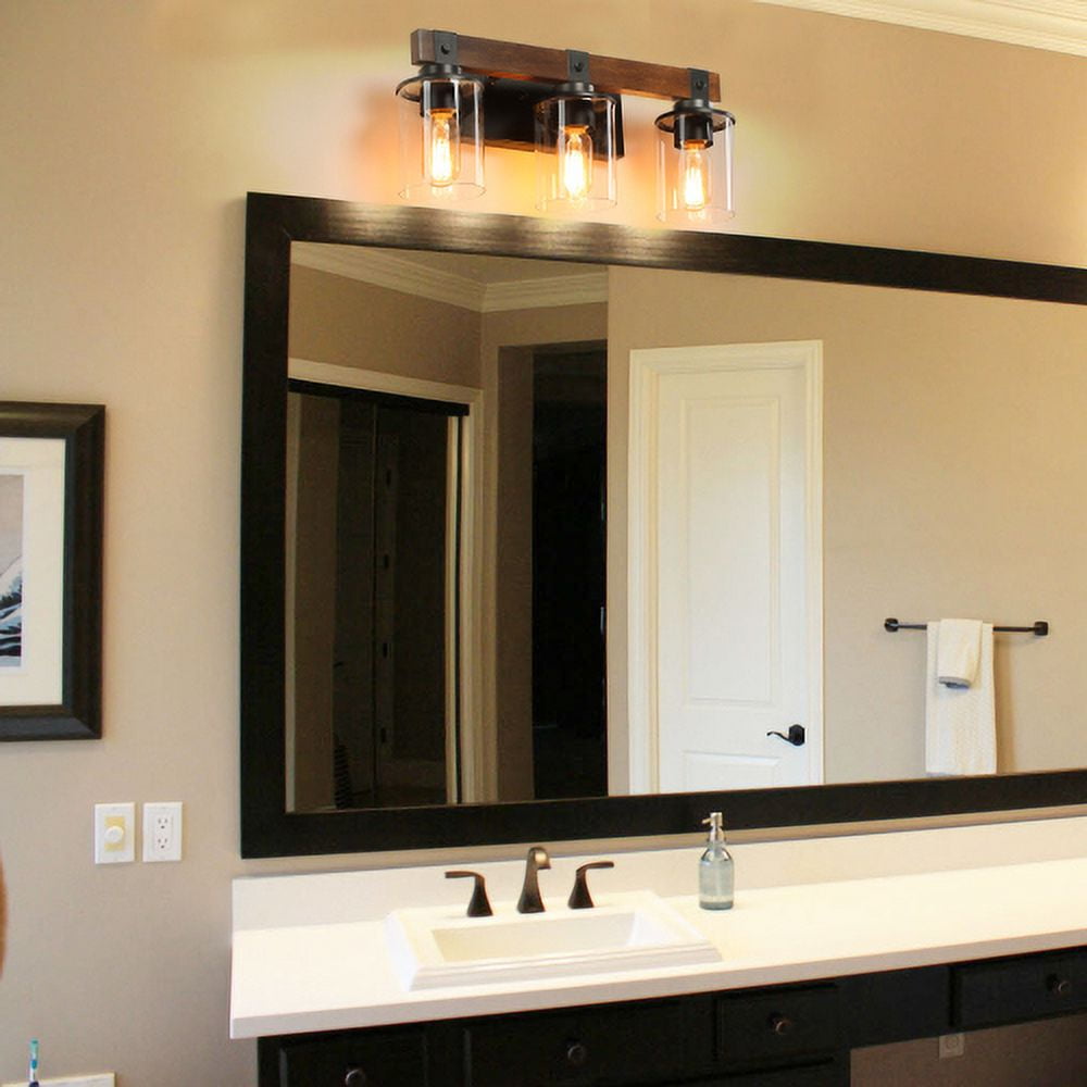 ACE-LIGHTS,3-Lights Farmhouse Rustic Bathroom Light Fixture with Glass Lampshade(Bulbs Not Included),Vanity Lights Fixture for Bathroom,Dressing Room,Bedroom,Living Room(Black)