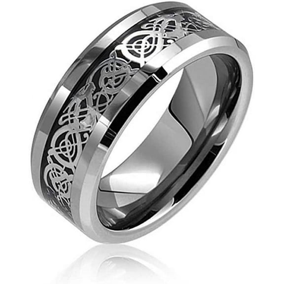 Tungsten Rings for Men Wedding Bands for Him Womens Wedding Bands for Her 8mm Celtic Silver Dragon Size 8-15