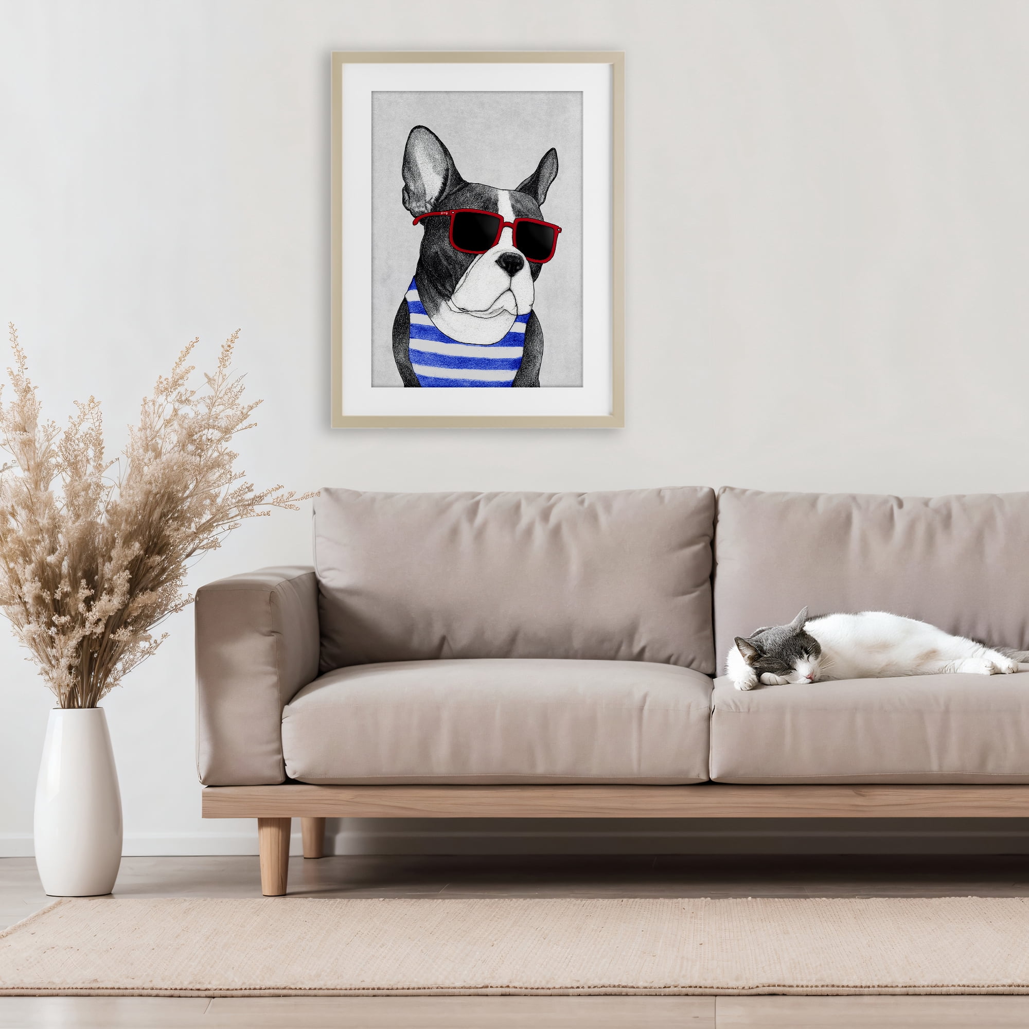 Stupell Industries Frenchie Summer Style Birch Framed Print Under Glass, design by Barruff