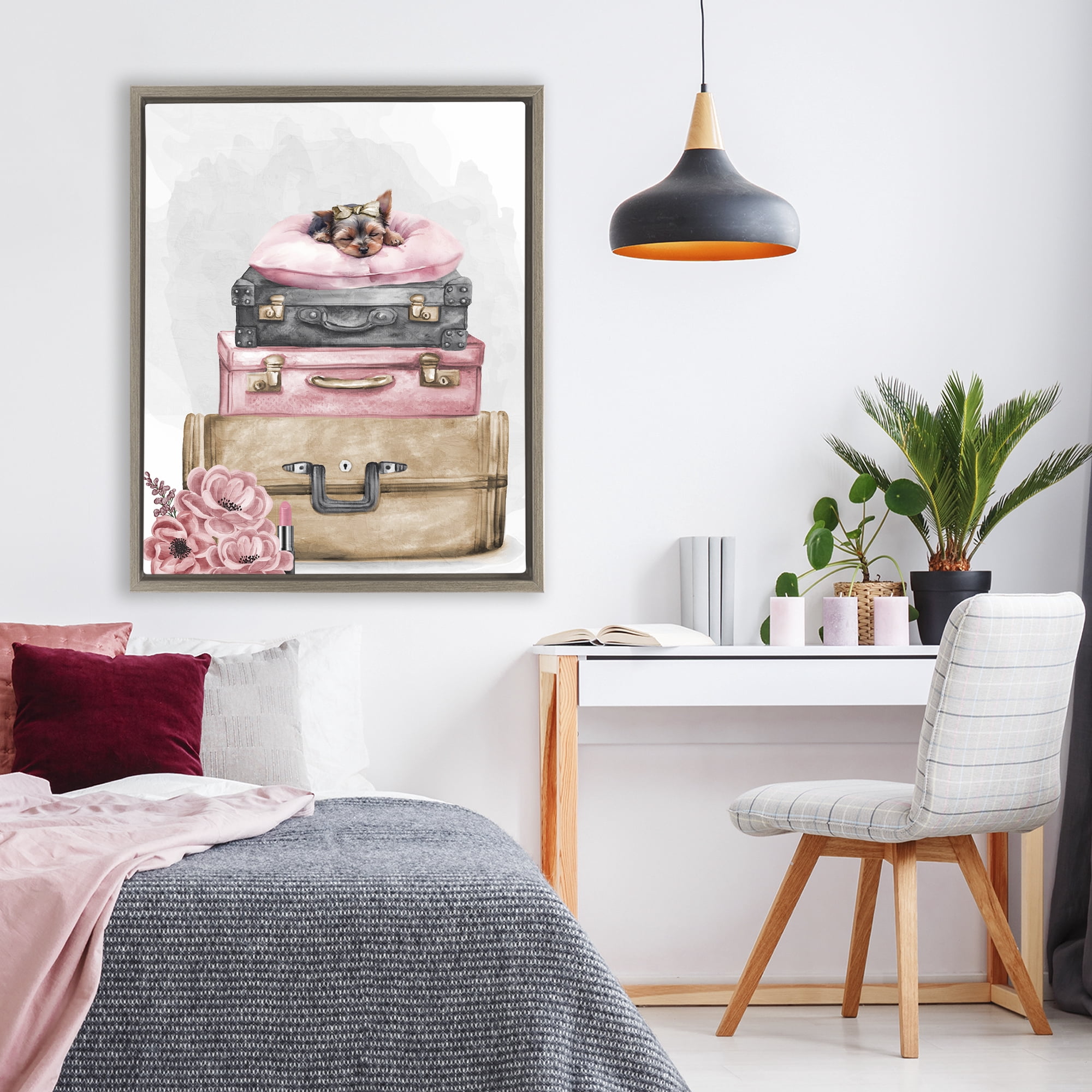 Stupell Industries Sleepy Pup Travel Brown Framed Floater Canvas Wall Art, design by Kim Allen