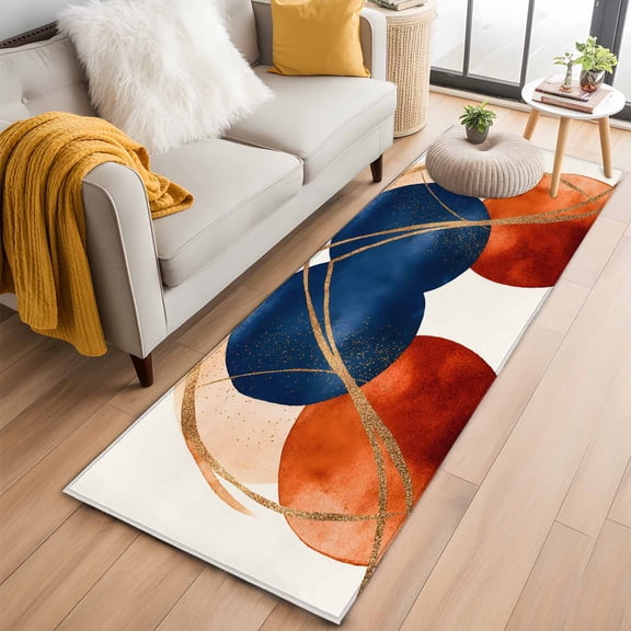 2'x6' Rug Runners for Hallways Kitchen, Navy Blue Burnt Orange Non Slip Entryway Beside Floor Carpet Runner, Geometric Modern Boho Art Washable Laundry Room Bedroom Throw Rugs Mat for Family Pet