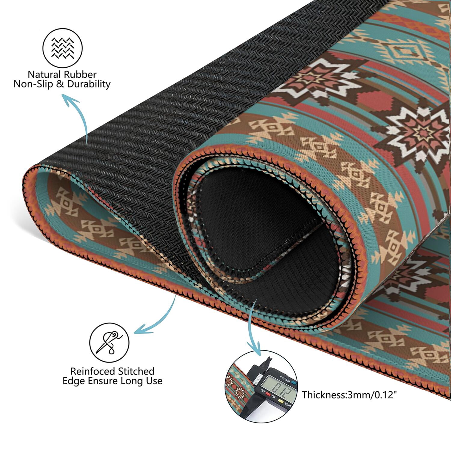 Traditional Boho Pattern Anti-Skid Rubber Table Topper 31.5x31.5 Inch Mahjong Playing Mat with Quiet Surface for Card Games Board Games and Game Nights