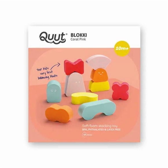 Quut - Blokki : Rose Corail - Jouet à Empiler en Mousse Souple - - Blocs d'Équilibre pour des Figures Créatives & Ludiques - Différentes Formes & Couleurs