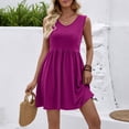 thumbnail image 4 of Gamivast Tank Dresses for Women Sleeveless Round Neck Solid Color Mini Dress High Waist Pleated A-Line Sundress Summer Casual Daily Beach Home Lounge, 4 of 8