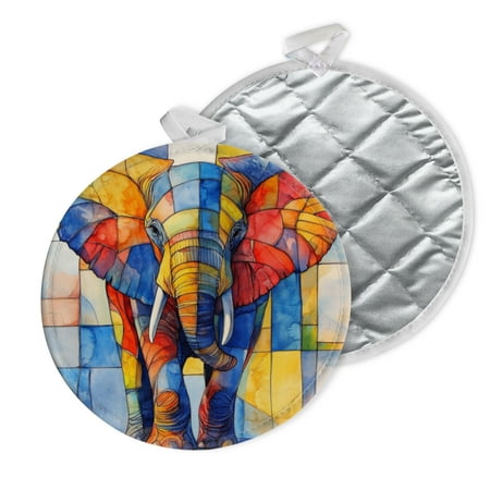 

2 PCS Pot Holders for Kitchen Potholders Sets with Hook for Oven Cooking Baking Elephant In Colorful Tiles