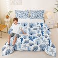 thumbnail image 2 of spefrowx Watercolor Seahorse Queen Comforter Set for Kids, Blue Coral Spiral Shell Comforter Sets Queen, Reversible, 3-Piece, 1 Comforter and 2 Pillowcases, 2 of 6