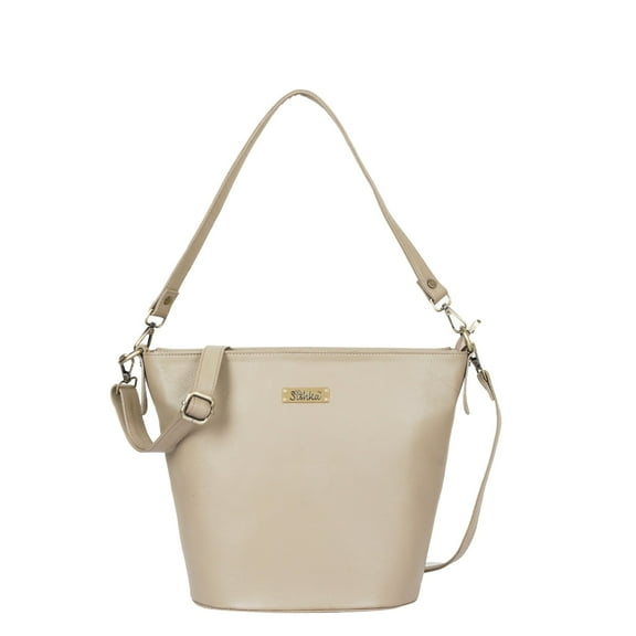 Sishka Taupe Genuine Leather Ladies Bags – Elegant Bucket Shoulder Bag for Women, Spacious Stylish Carry for Work, Travel & Daily Use
